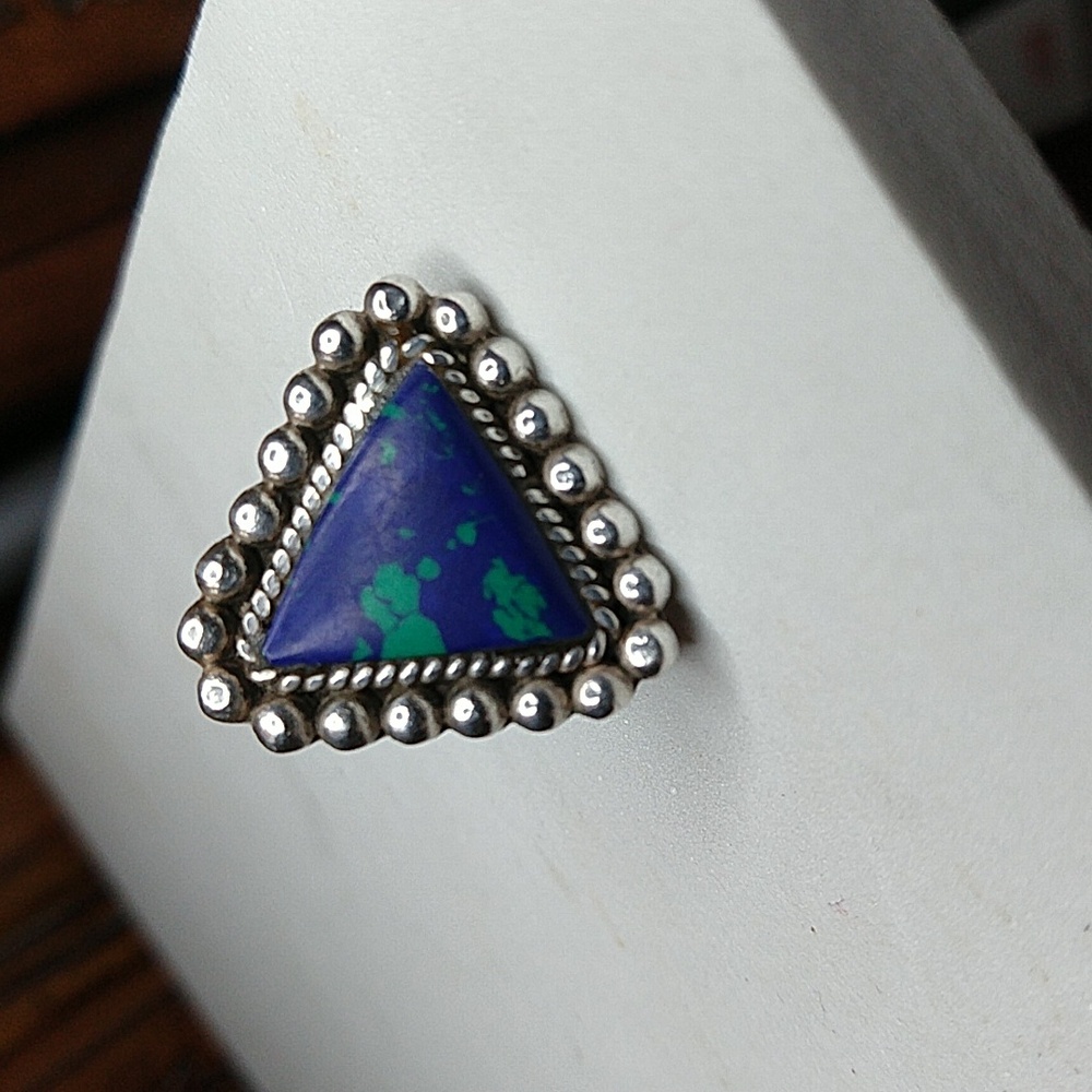 Sterling silver 925 mexico azurite ring vintage triangle